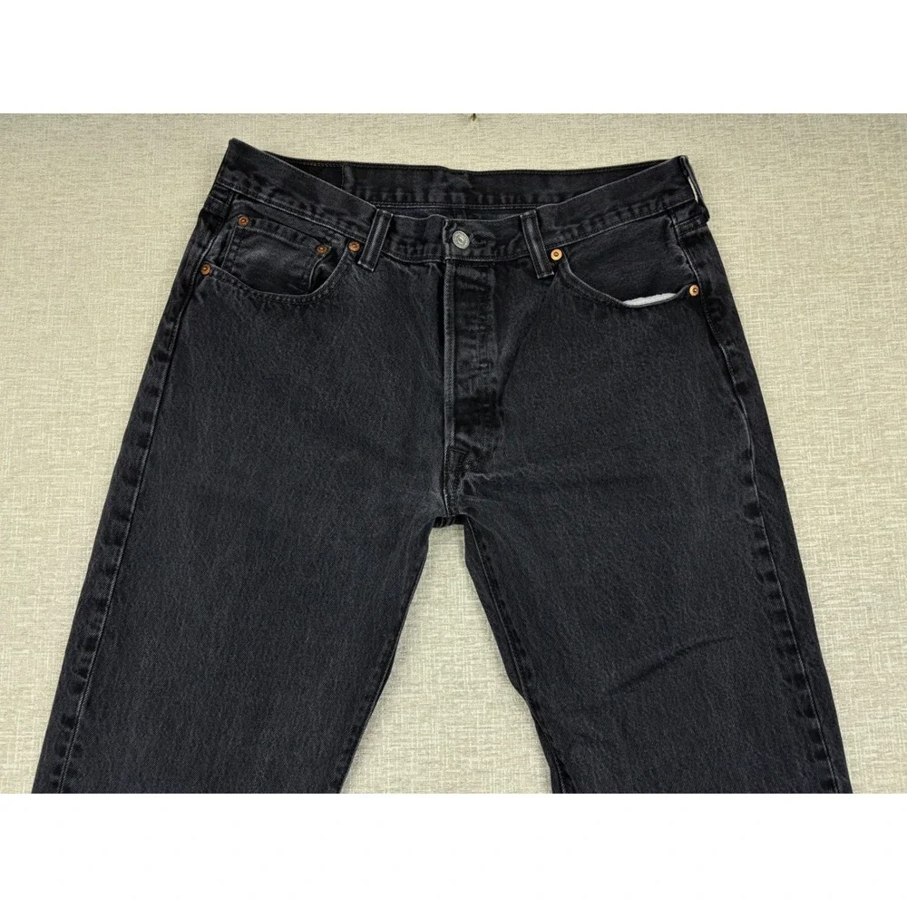 Levis 501 Jeans Mens 36x34 Y2K style Fuzzy Faded Black Denim